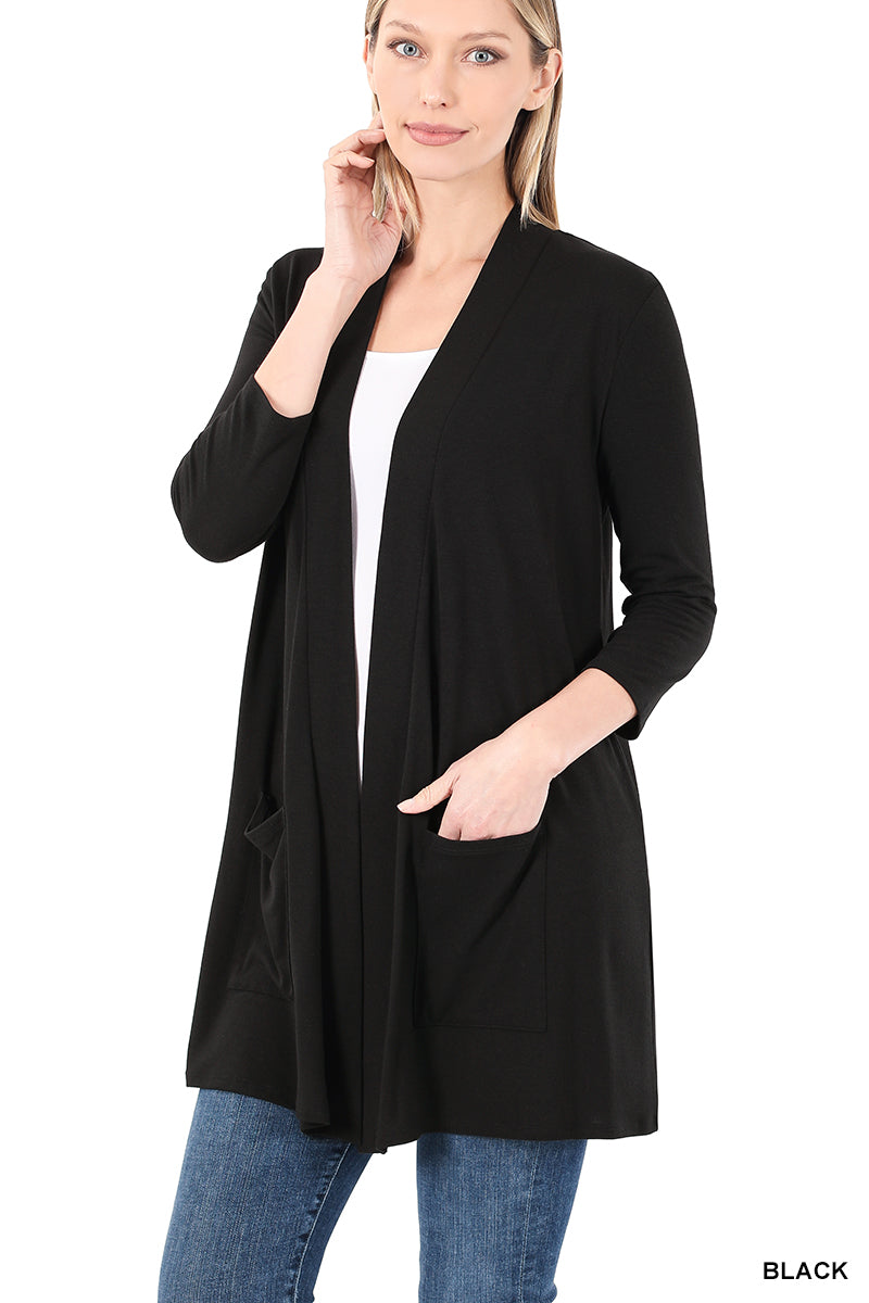 Slouchy Pocket Open Front Cardigan Short