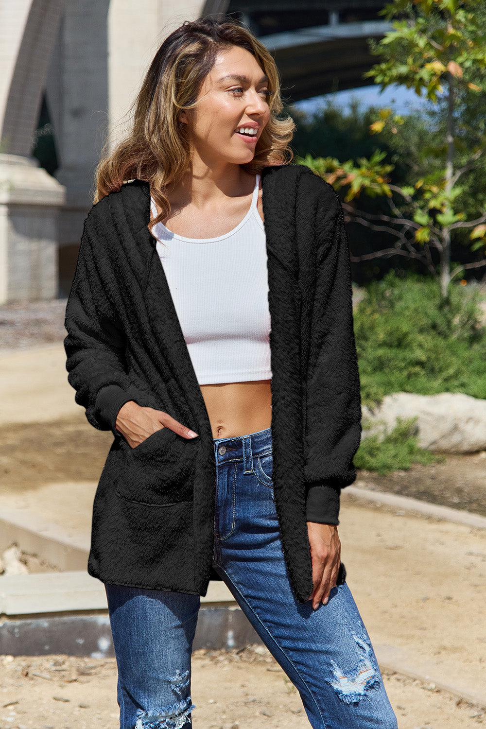 12 Colors! Full Size Teddy Hooded Jacket with Pockets