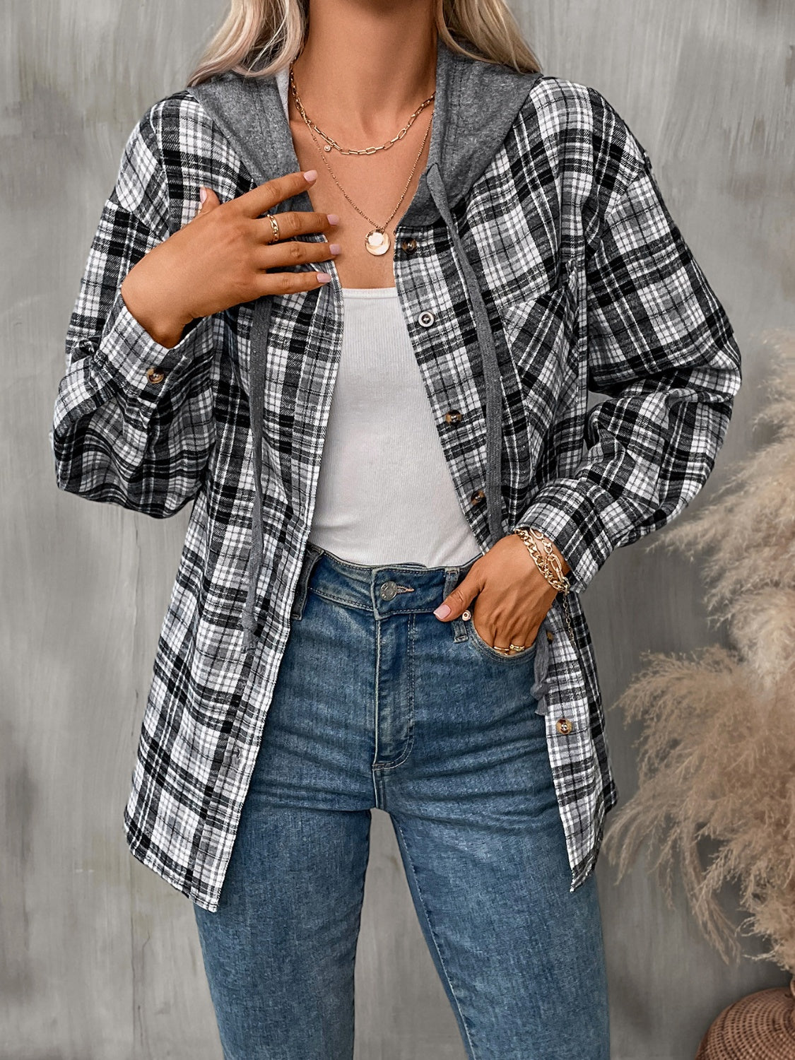 Plaid Long Sleeve Hooded Jacket - 5 Colors!