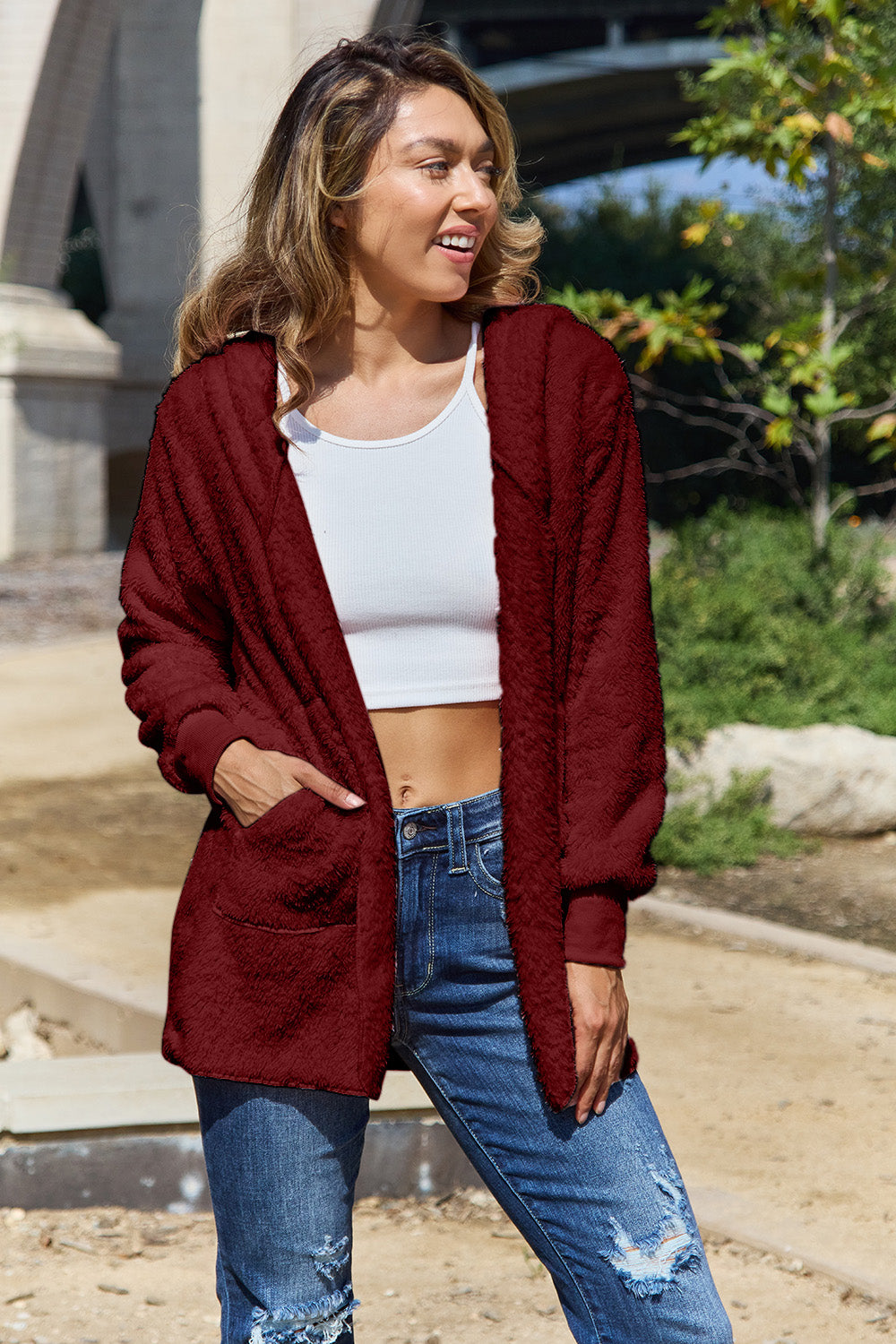 12 Colors! Full Size Teddy Hooded Jacket with Pockets