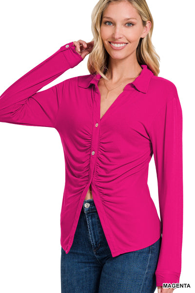Ruched Button Down - 2 Colors