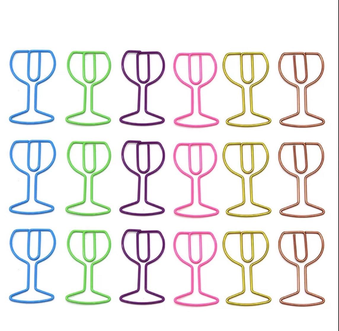 10 Wine Glass Paper Clips - Mystery Colors