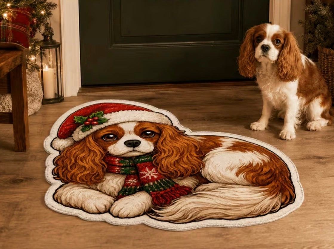 Preorder Christmas Cavalier Dog Shaped Bath/Bedroom/Kitchen Rug