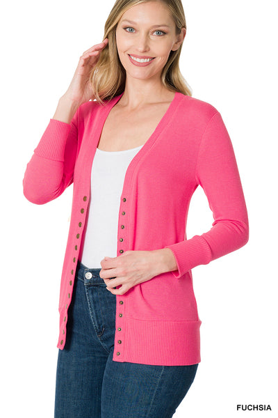 Snap Button 3/4 Sleeve Cardigan