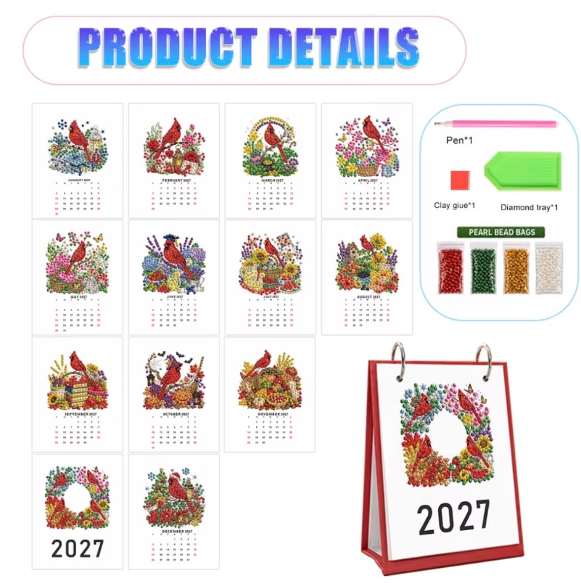 Preorder Cardinal Diamond Art Desk Calendar Kit