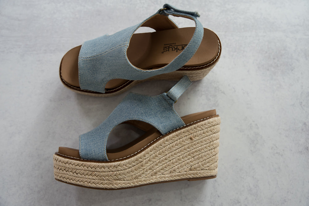 SAMPLE Freddie Wedges in Denim