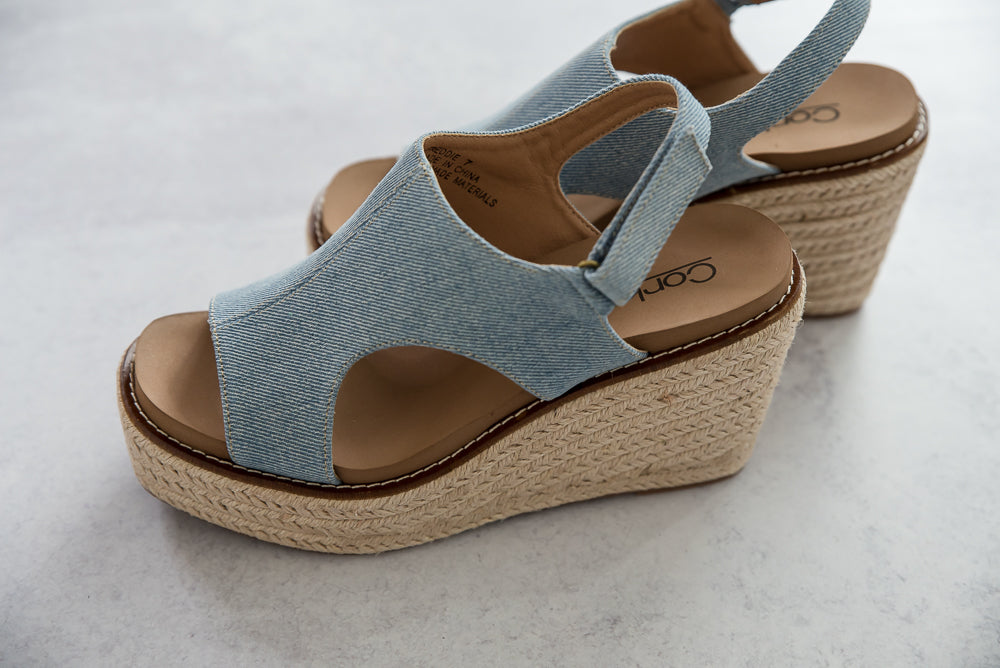 SAMPLE Freddie Wedges in Denim