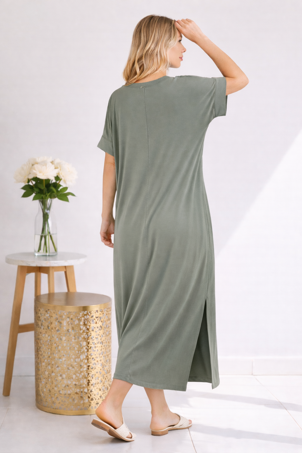 Olive Ease Midi Dress