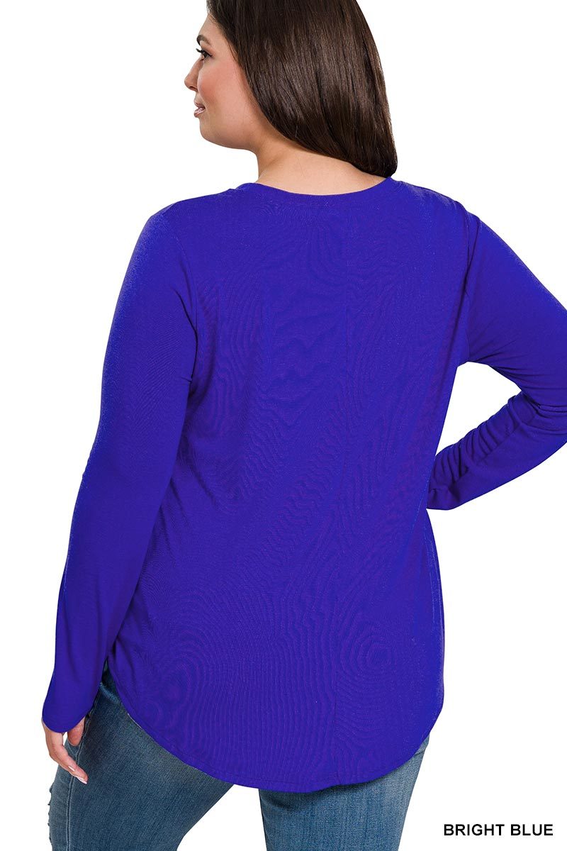 PLUS LONG SLEEVE ROUND NECK ROUND HEM TOP