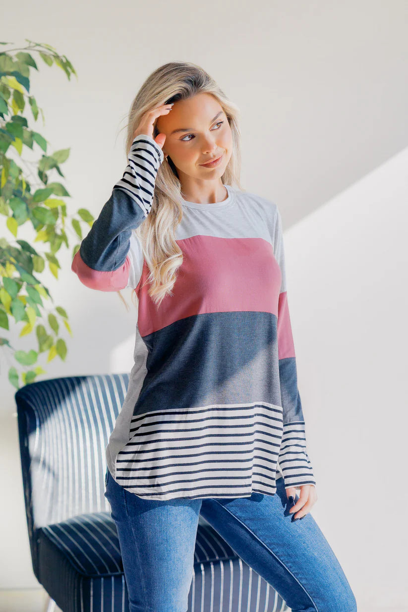Rose Smoke Striped Knit Top
