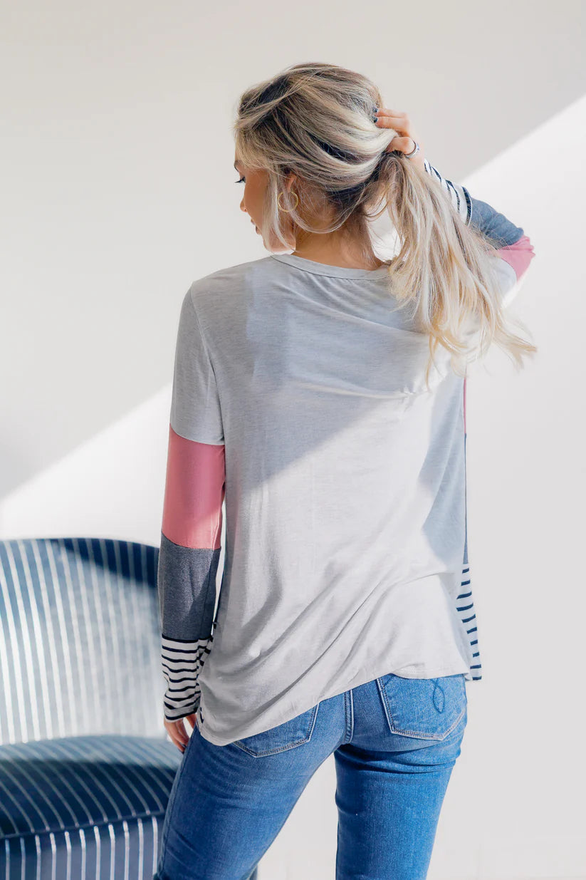 Rose Smoke Striped Knit Top