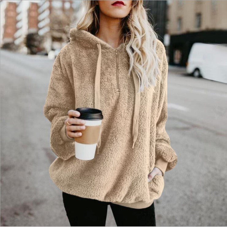 New Year DOORBUSTER Quarter-Zip Drawstring Teddy Hoodie