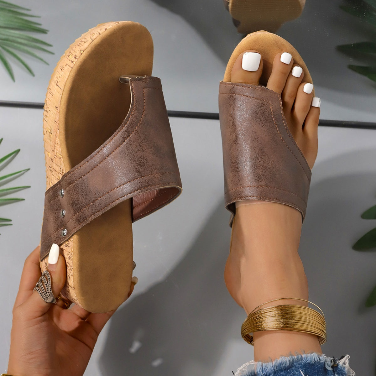 PU Leather Wedge Sandals - 3 Colors