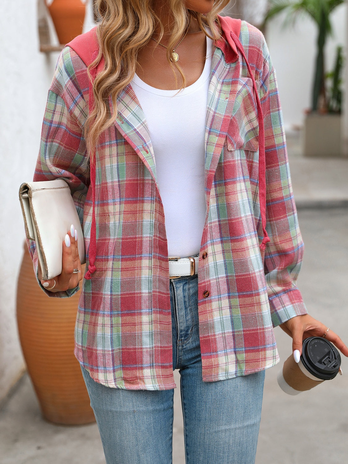 Plaid Long Sleeve Hooded Jacket - 5 Colors!