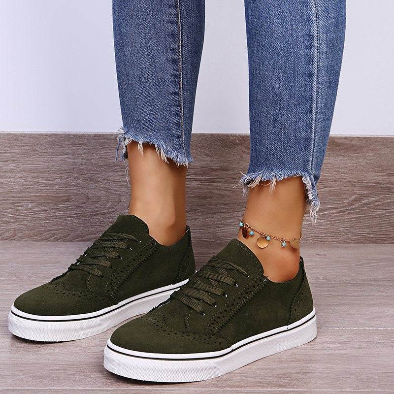 Lace-Up Suedette Flat Sneakers - 4 Colors