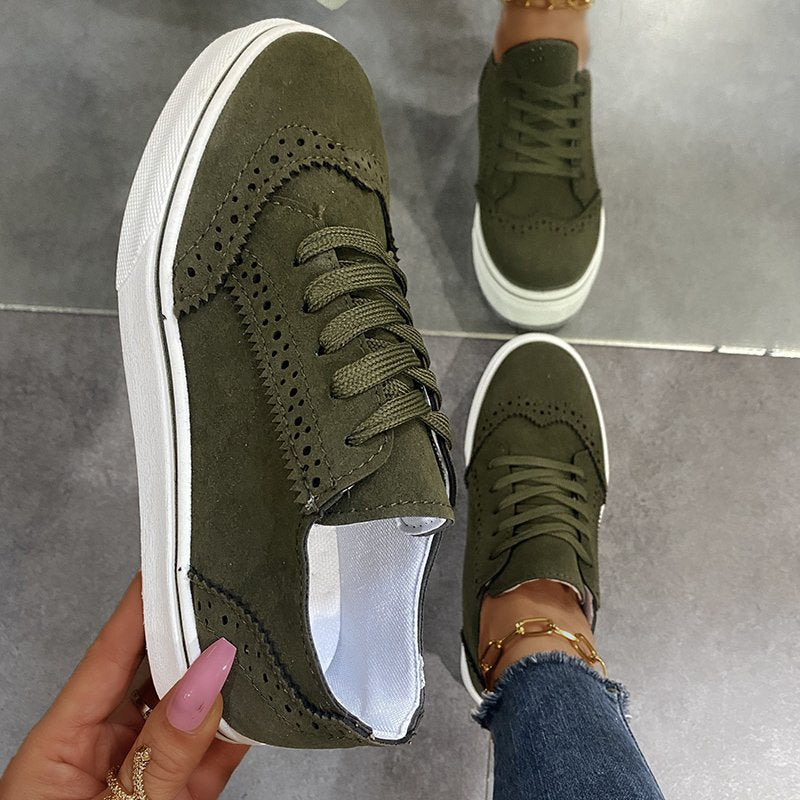 Lace-Up Suedette Flat Sneakers - 4 Colors