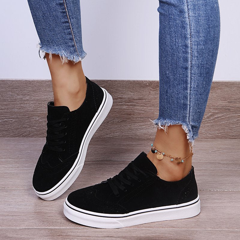 Lace-Up Suedette Flat Sneakers - 4 Colors