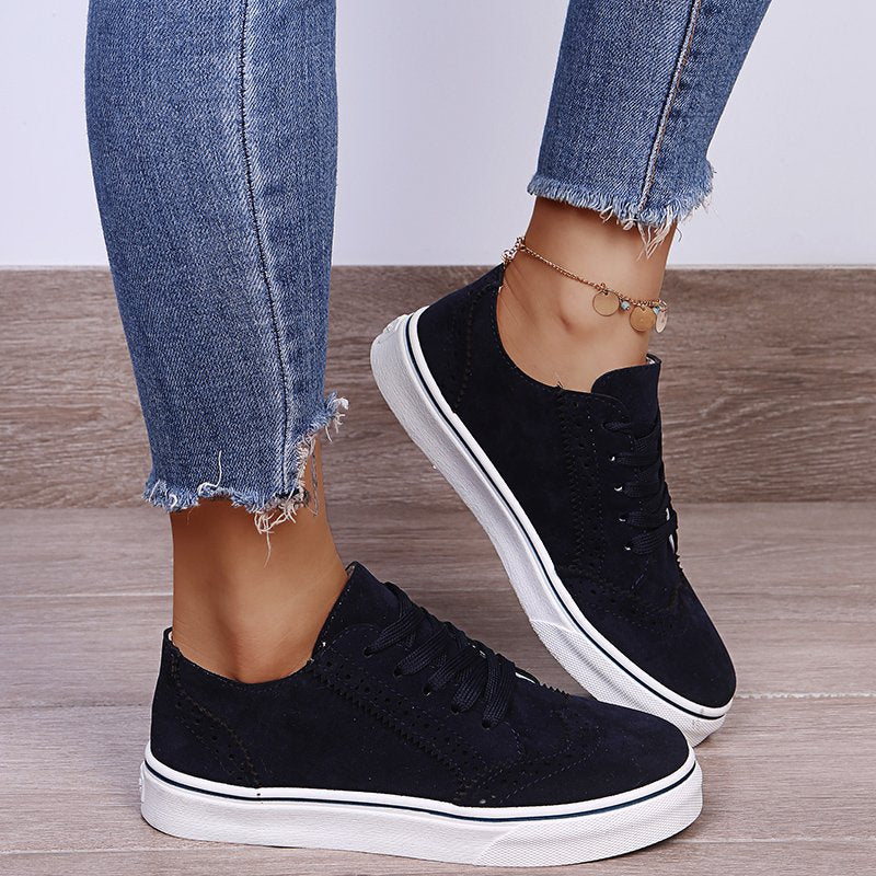 Lace-Up Suedette Flat Sneakers - 4 Colors