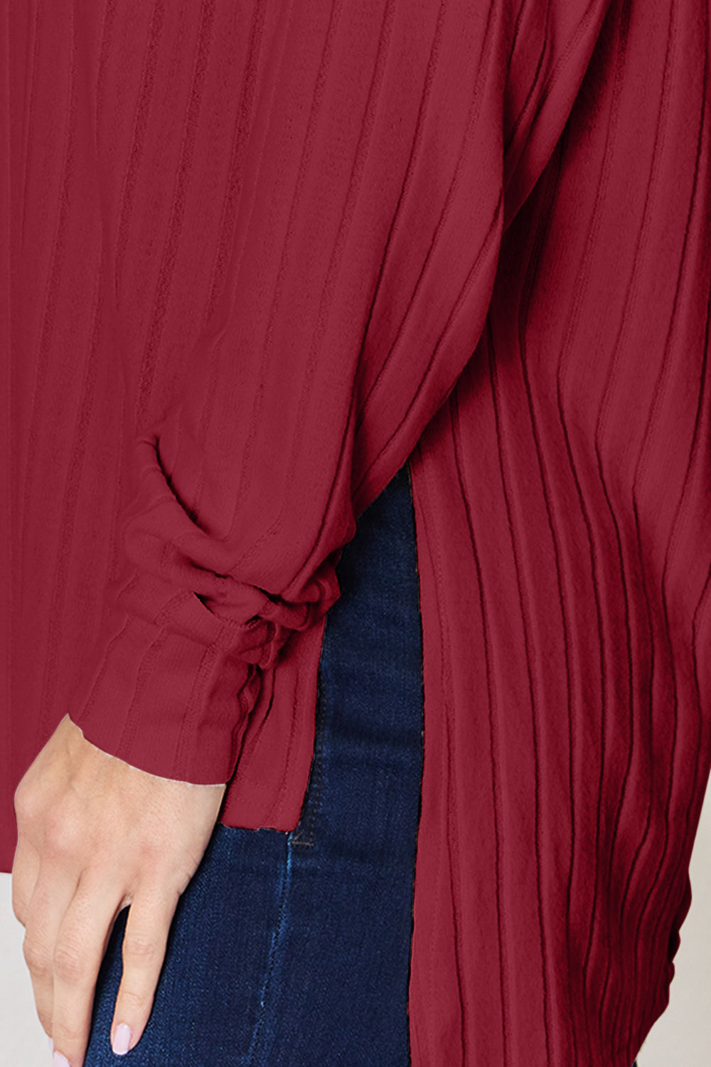 5 Colors! Basic Bae Full Size Ribbed Round Neck Slit T-Shirt