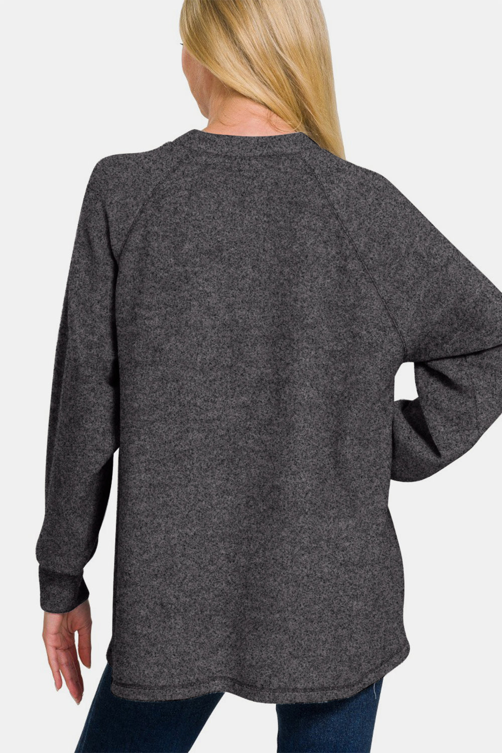 Keeping It Real Brushed Melange Hacci Long Sleeve Tee in Charcoal Black