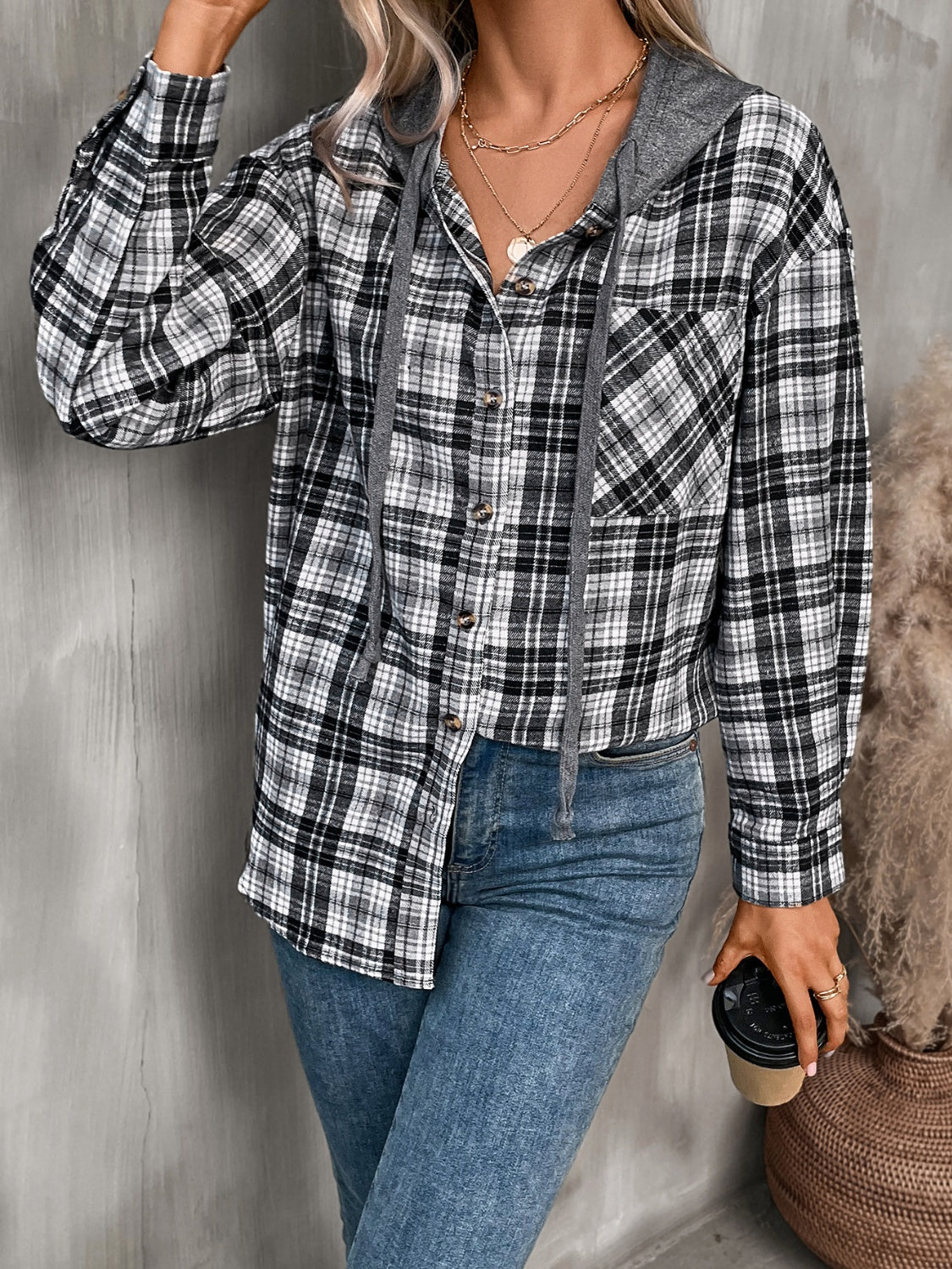 Plaid Long Sleeve Hooded Jacket - 5 Colors!