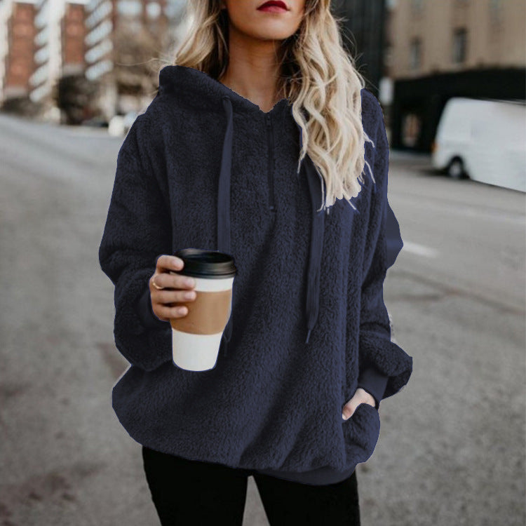 New Year DOORBUSTER Quarter-Zip Drawstring Teddy Hoodie