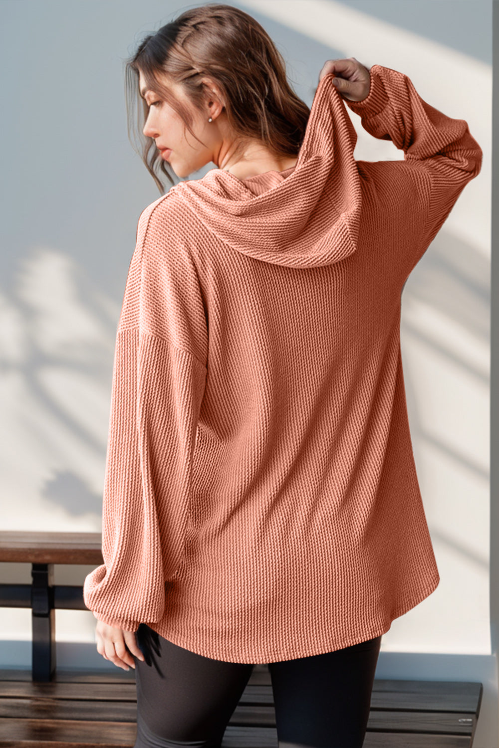 DOORBUSTER Double Take Full Size Half Button Long Sleeve Hoodie