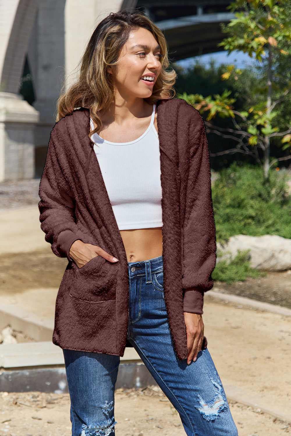 12 Colors! Full Size Teddy Hooded Jacket with Pockets