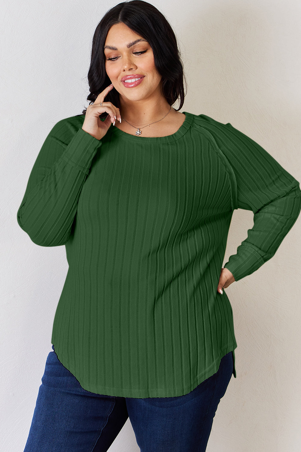 5 Colors! Basic Bae Full Size Ribbed Round Neck Slit T-Shirt