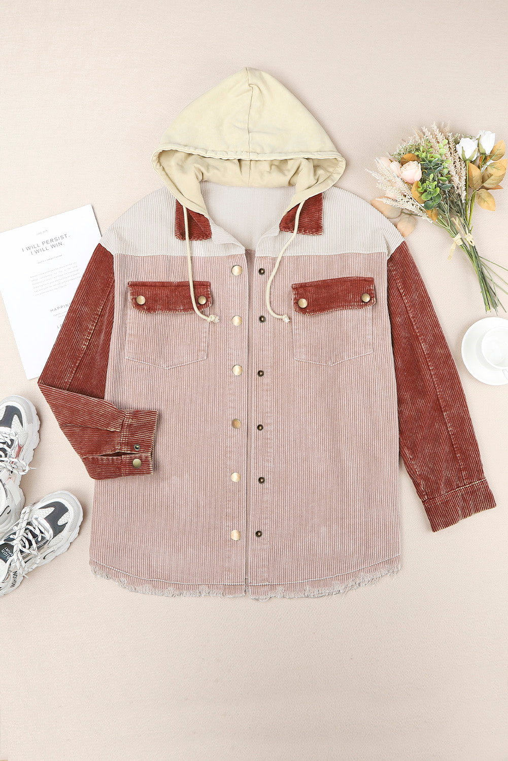 Snap Front Hooded Corduroy Shacket - EIGHT Colors