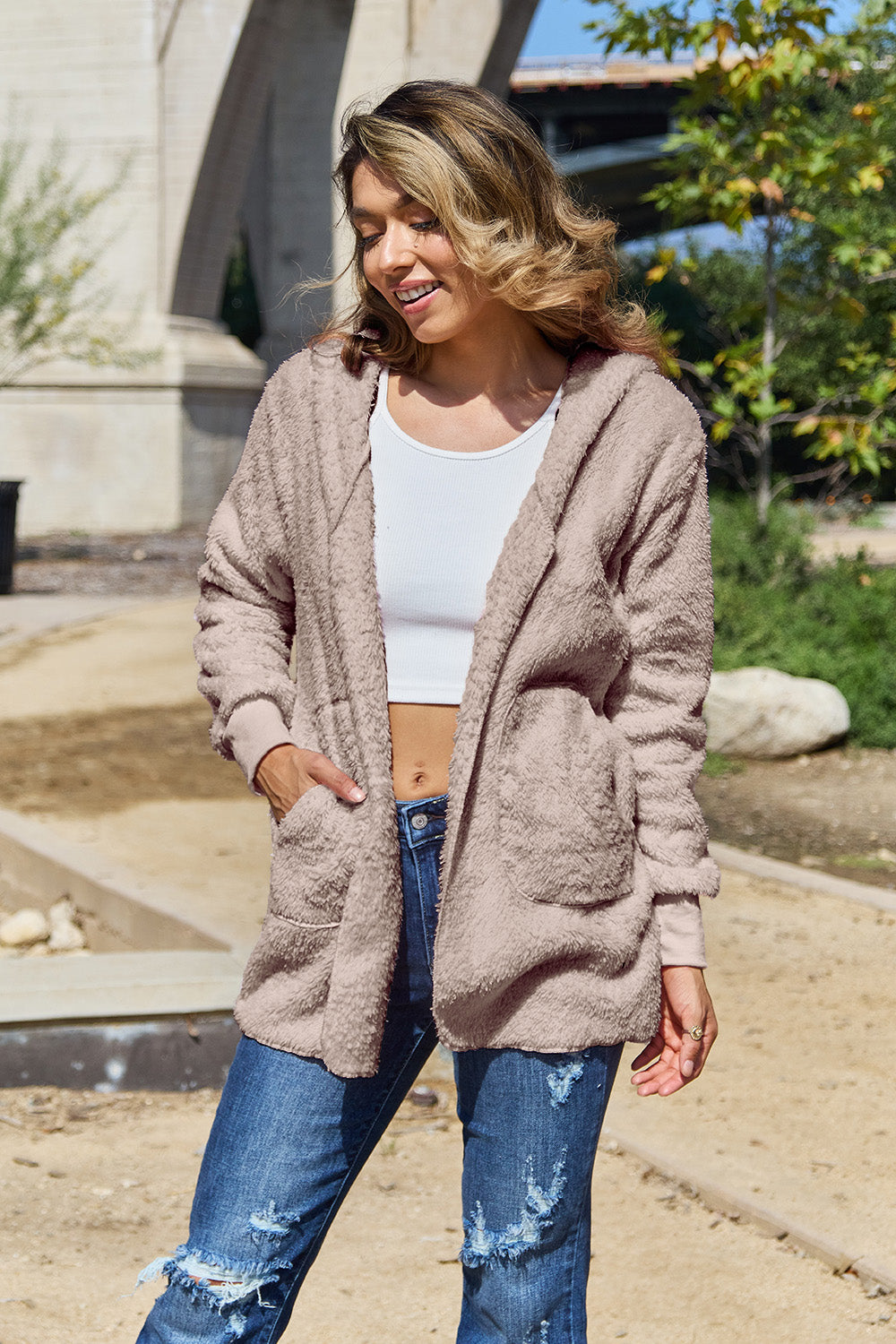 12 Colors! Full Size Teddy Hooded Jacket with Pockets