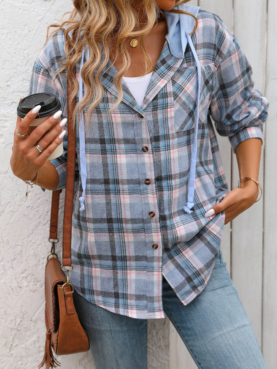 Plaid Long Sleeve Hooded Jacket - 5 Colors!