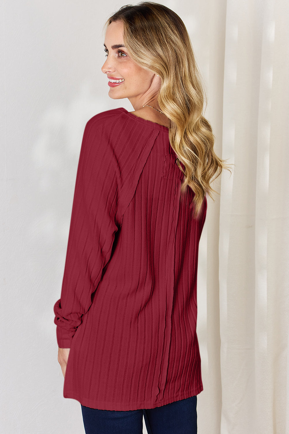 5 Colors! Basic Bae Full Size Ribbed Round Neck Slit T-Shirt