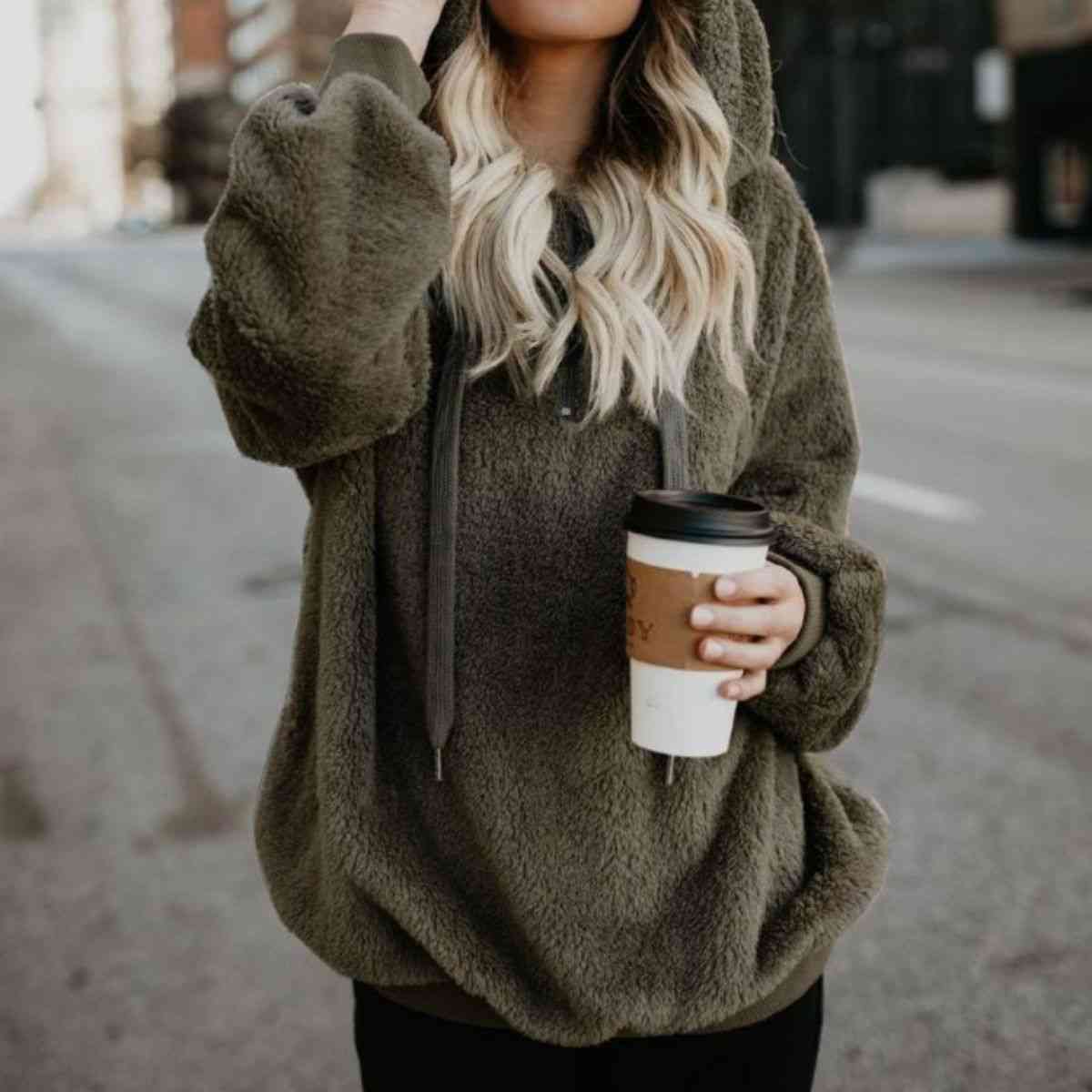 New Year DOORBUSTER Quarter-Zip Drawstring Teddy Hoodie