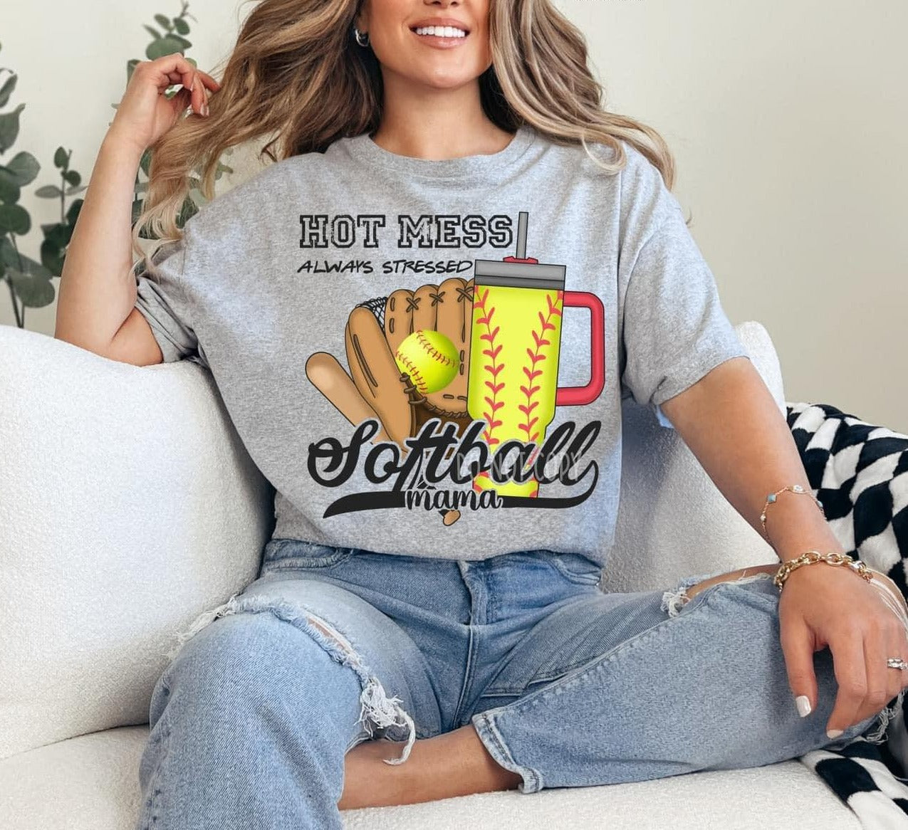 Stressed Softball Mama Graphic Tee