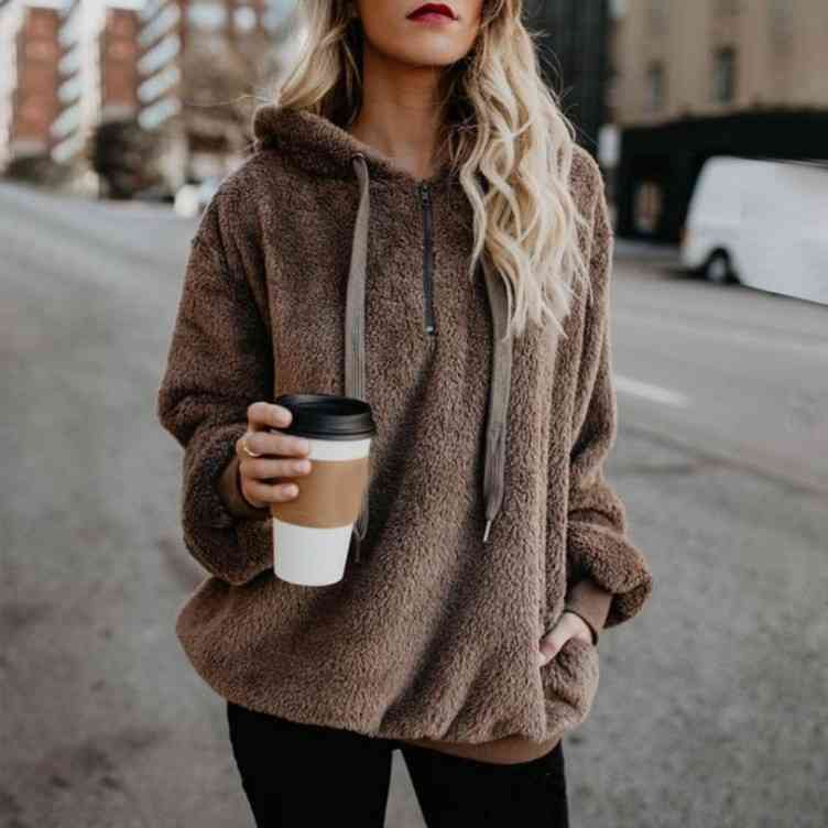New Year DOORBUSTER Quarter-Zip Drawstring Teddy Hoodie