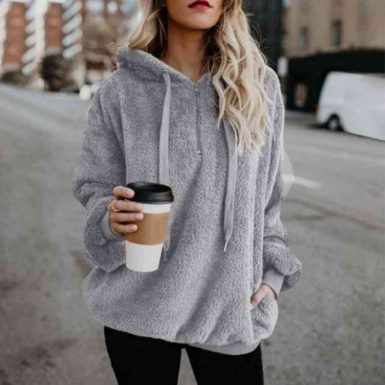 New Year DOORBUSTER Quarter-Zip Drawstring Teddy Hoodie
