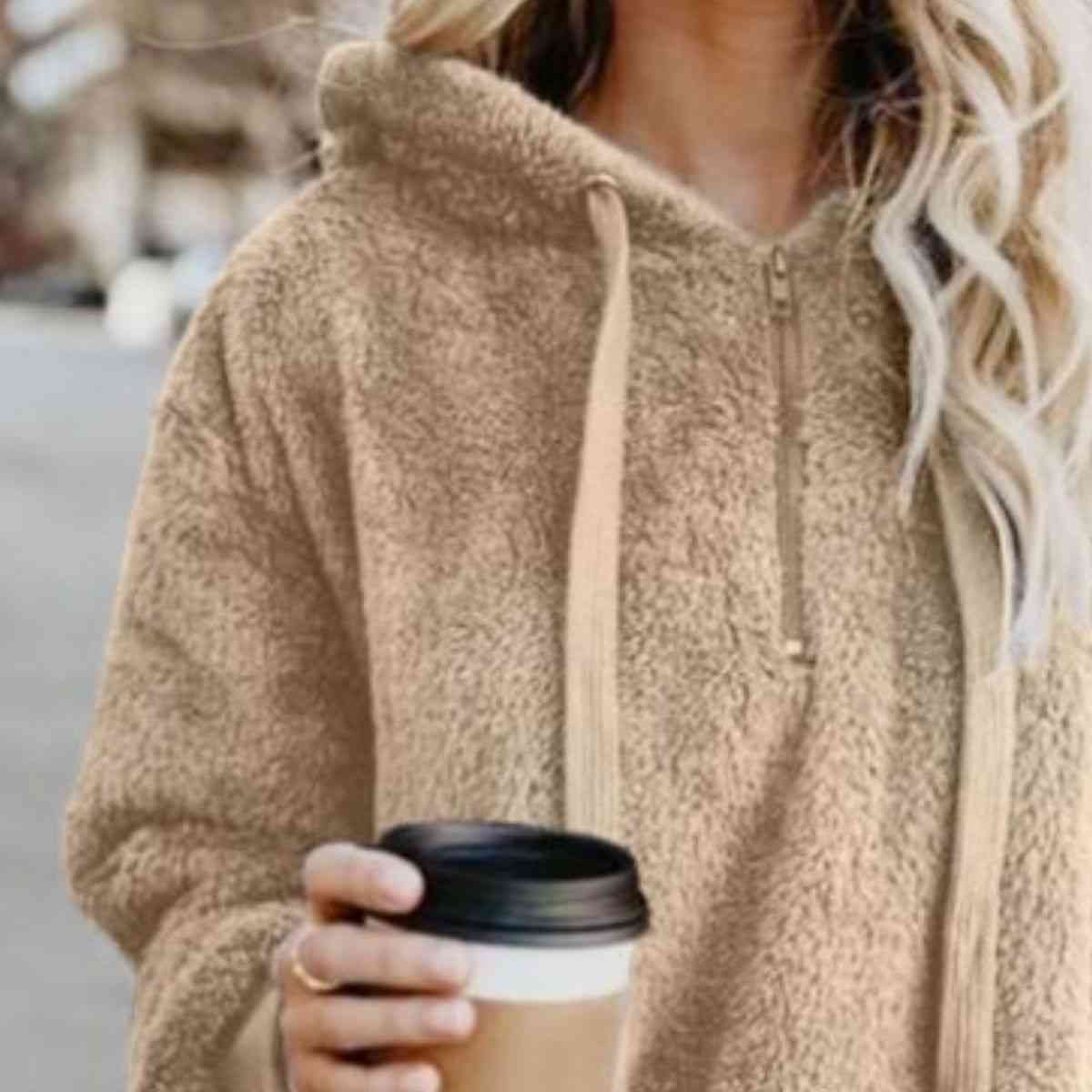 New Year DOORBUSTER Quarter-Zip Drawstring Teddy Hoodie