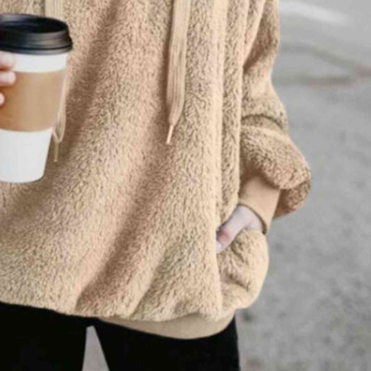 New Year DOORBUSTER Quarter-Zip Drawstring Teddy Hoodie