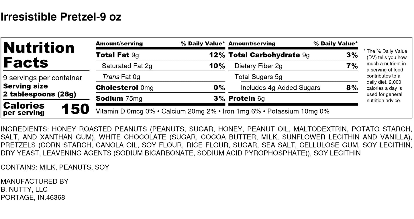Irresistible Pretzel - BNutty Gourmet Peant Butter - 9oz