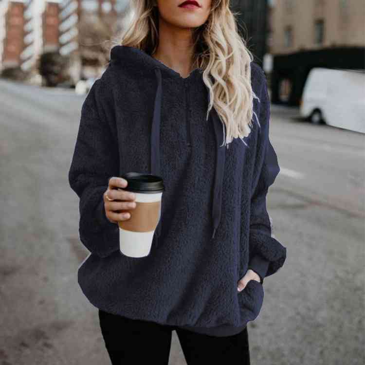 New Year DOORBUSTER Quarter-Zip Drawstring Teddy Hoodie