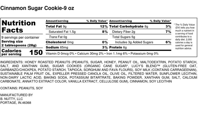 Cinnamon Sugar Cookie- BNutty Gourmet Peant Butter - 9oz