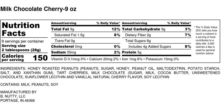 Milk Chocolate Cherry- BNutty Gourmet Peant Butter 9oz
