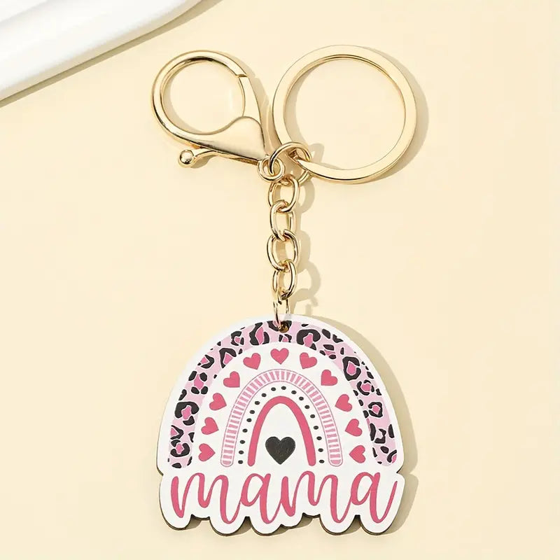 Pink Leopard Mama Keychain