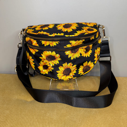 The Roni Nylon Crossbody - Floral Yellow Sunflower on Black