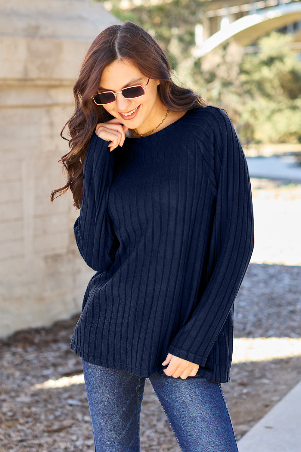 BF Doorbuster! 5 Colors! Basic Bae Full Size Ribbed Round Neck Long Sleeve Knit Top