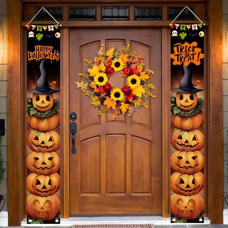 Happy Halloween Stacked Pumpkins Door Banners