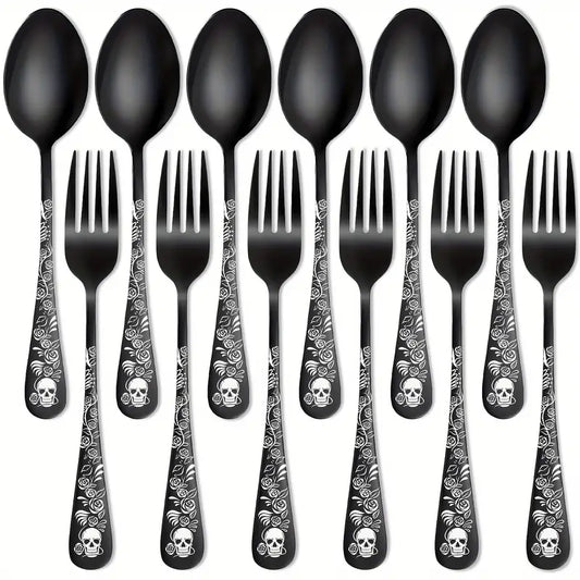 12 Pc Skull Spoon and Fork Set