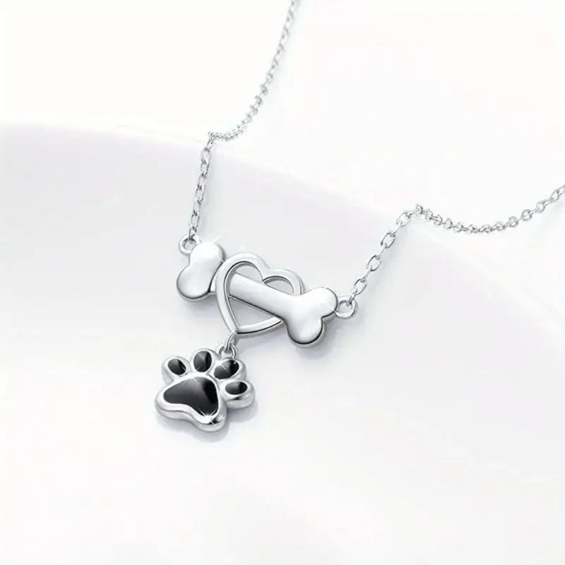 Bone Heart Paw Print Necklace