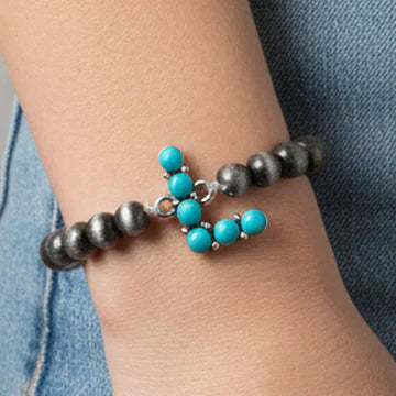 DOORBUSTER Squash Blossom Initial Bracelet - Turquoise & Silver